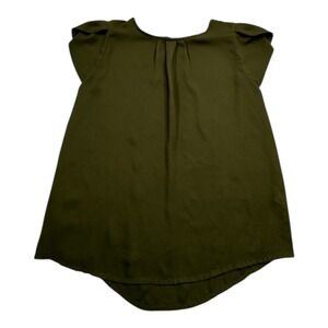 B_envied Olive Green Cap Sleeve Keyhole Pleated Front Tunic Top Women's Small
